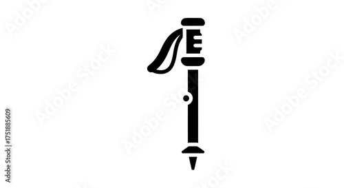 Black Silhouette of a Hiking Trekking Pole with Strap.