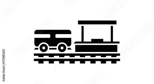 Stylized Black Icon of a Train Car at a Station Platform.