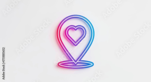 Neon Heart Location Pin Icon with Gradient Glow.