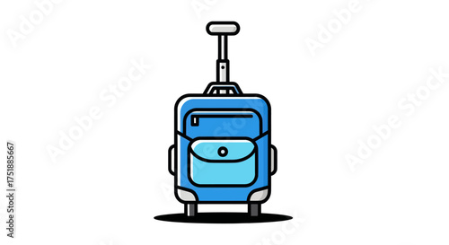 Blue Rolling Suitcase with Extendable Handle and Front Pocket.