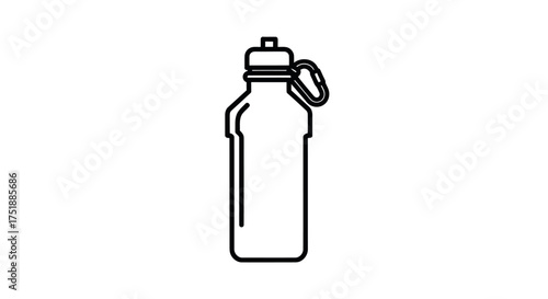 Line art icon of a reusable water bottle with carabiner clip.