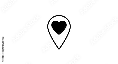 Simple Black Heart-Shaped Location Pin Icon.
