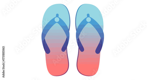 A pair of gradient flip-flops with blue and coral hues.
