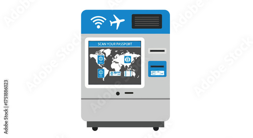 Modern Airport Self-Service Kiosk for Travel Information and Connectivity.
