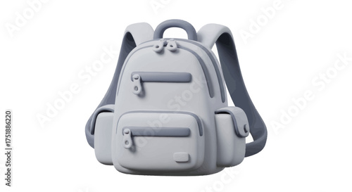 A light gray backpack with multiple zippered compartments and padded straps.