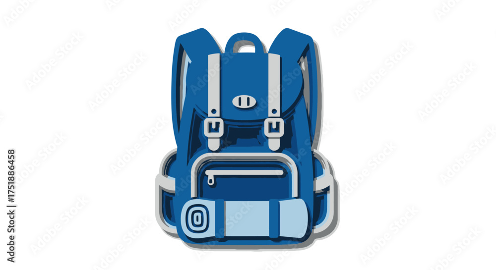 Fototapeta premium Classic Blue Backpack with Multiple Pockets and Straps.