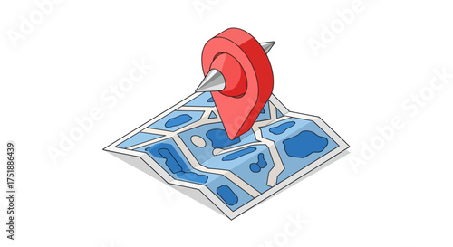 Red map pin icon placed on a stylized folded map.