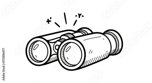 Hand-drawn illustration of a pair of binoculars with a sparkling effect.