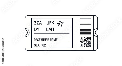 Simple Black and White Airline Boarding Pass Ticket.