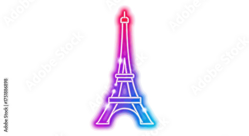 Colorful Neon Eiffel Tower Illustration with Pink Blue and Purple Hues.
