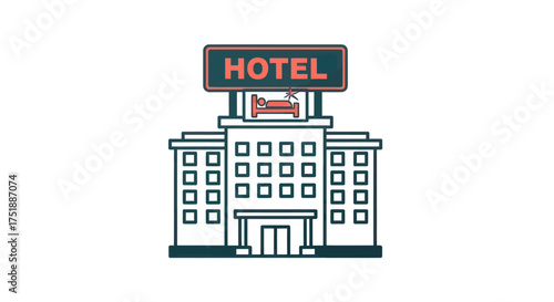 Simple Illustrated Hotel Building with Sign and Windows.