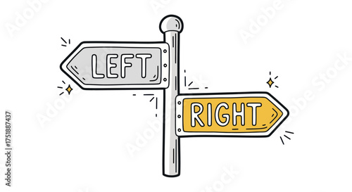 Hand-drawn Signpost Indicating Left and Right Directions.