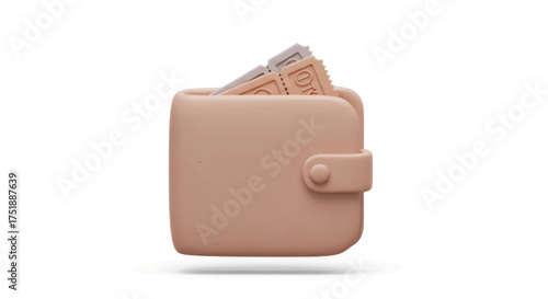 Beige Leather Wallet with Cash Visible and Closed.