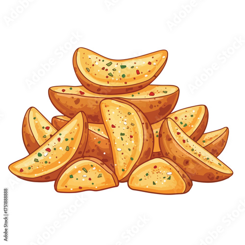 Watercolor Detailed Potato Wedge Pile Culinary Ingredient Illustration