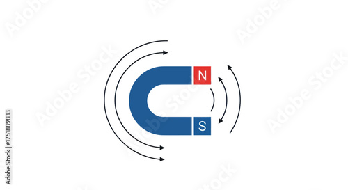 Horseshoe Magnet with Magnetic Field Lines North and South Poles.