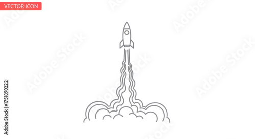 Black and White Rocket Ship Launching into Space.