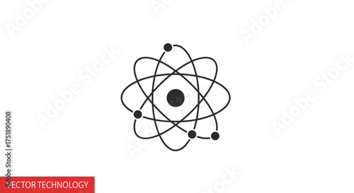 Simple Black and White Atom Icon with Orbiting Electrons.