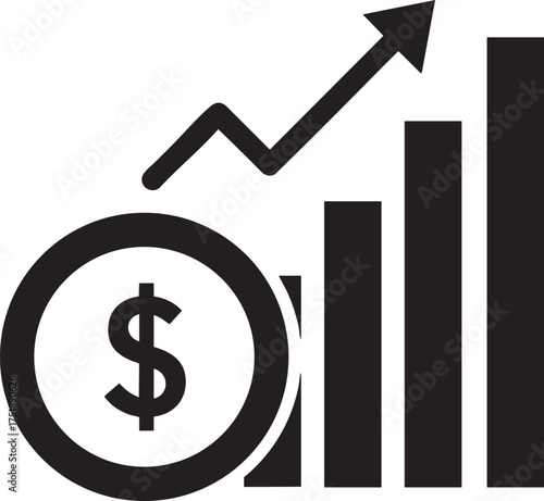Dollar Sign Upward Arrow Business Growth chart Icon, Rising Dollar Financial Growth