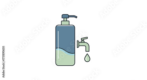 Hand Soap Pump Bottle and Water Tap Illustration.