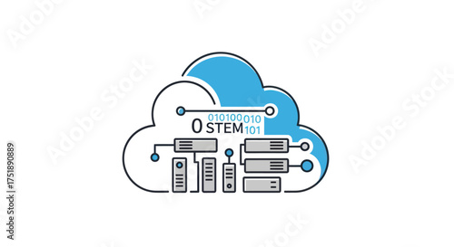 Cloud Computing Data Storage and Network Diagram Illustration.