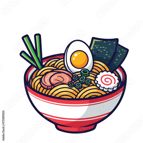 Cute Handdrawn Bowl of Ramen Noodles Japanese Asian Cuisine Illustration