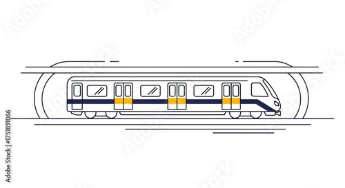 Line Art Illustration of a Modern Passenger Train.