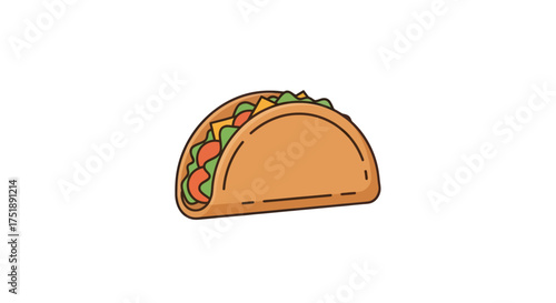 A delicious cartoon-style taco with visible fillings.
