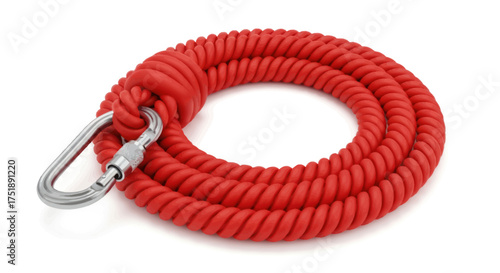 Coiled Red Rope with Silver Carabiner Hook.