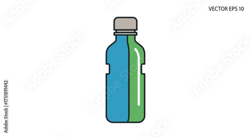 Colorful Plastic Water Bottle with Gray Cap Vector Illustration.