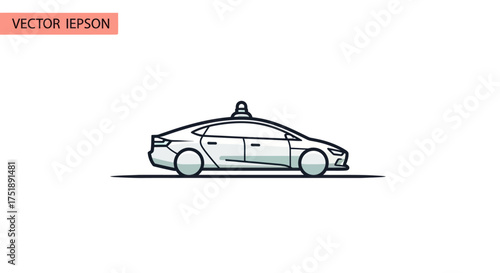 Stylized Line Art Illustration of a Modern Electric Sedan Taxi.