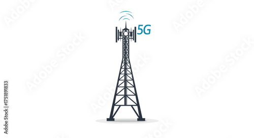 Modern 5G Cell Tower Transmitting Wireless Network Signal.