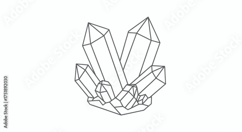 Detailed Line Art Illustration of Crystalline Quartz Cluster.