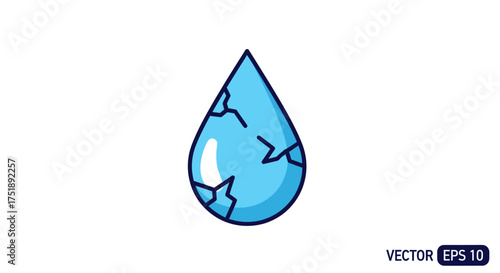 Cracked Blue Water Droplet Icon with Jagged Lines.