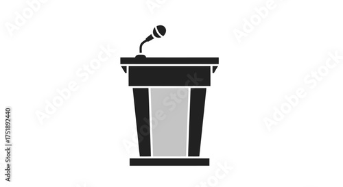 Black and gray podium with microphone for public speaking.