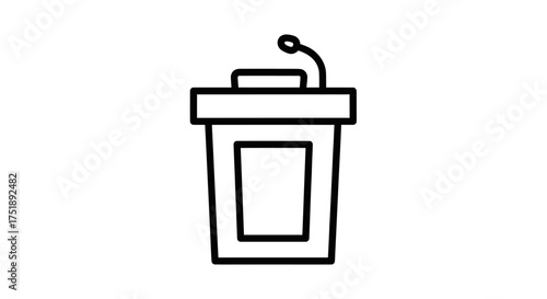 Simple Black and White Podium with Microphone Icon.