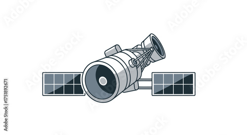 Detailed Illustration of a Space Satellite with Solar Panels.