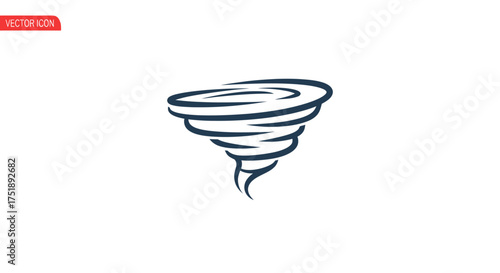 Stylized Black and White Tornado Icon on White Background.