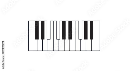 A minimalist illustration of a piano keyboard with black and white keys.