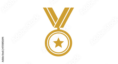 Golden medal with star emblem and ribbon symbol of achievement.