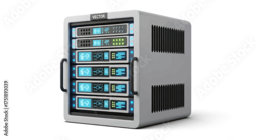 Modern Server Rack Unit with Multiple Network Servers.