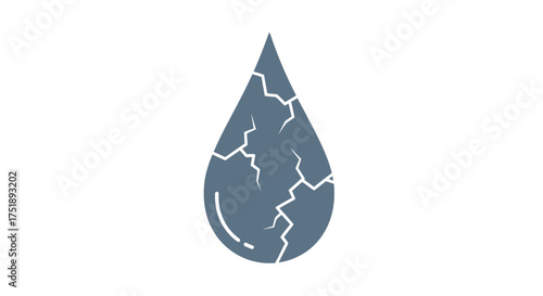 Cracked Blue Water Drop Symbolizing Drought and Scarcity.