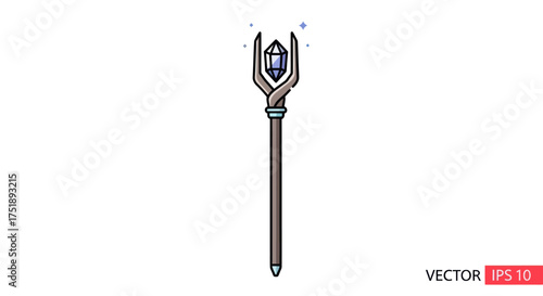 Ornate Magic Staff with Purple Gemstone Fantasy Weapon Illustration.