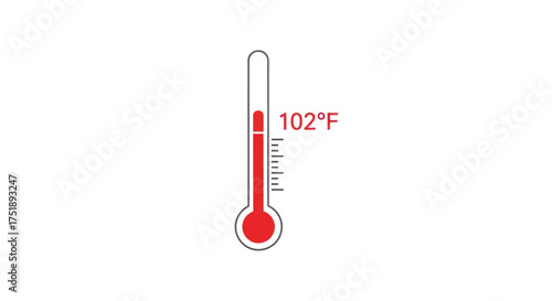 Red Liquid Thermometer Displaying 102F High Temperature.