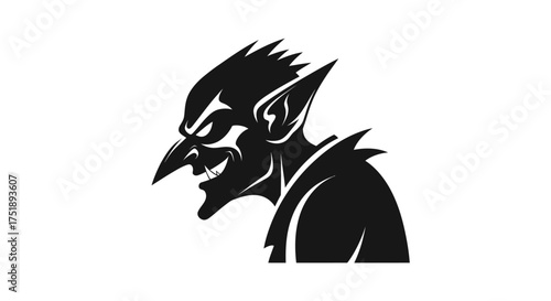 Sinister Goblin Character Silhouette with Pointed Ears and Sharp Features.
