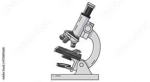 Detailed Illustration of a Scientific Compound Microscope.