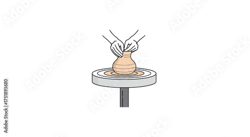 Hands shaping clay on a pottery wheel creating a vessel.