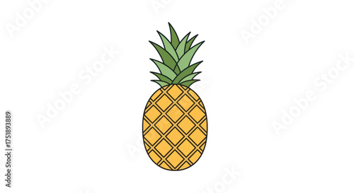 Bright yellow pineapple fruit with spiky green crown illustration.