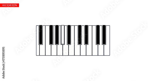 Graphic illustration of a piano keyboard with black and white keys.