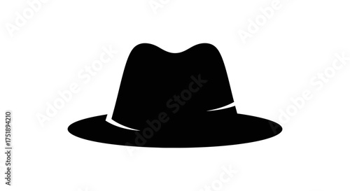 black cowboy hat, Black silhouette icon of a classic fedora or detective hat.