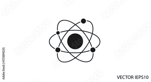 Atom Model: Black Silhouette of Nucleus and Orbiting Electrons.